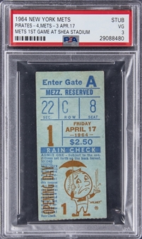 1964 New York Mets/Pittsburgh Pirates Ticket Stub From Mets’ First Game At Shea Stadium (PSA VG 3)